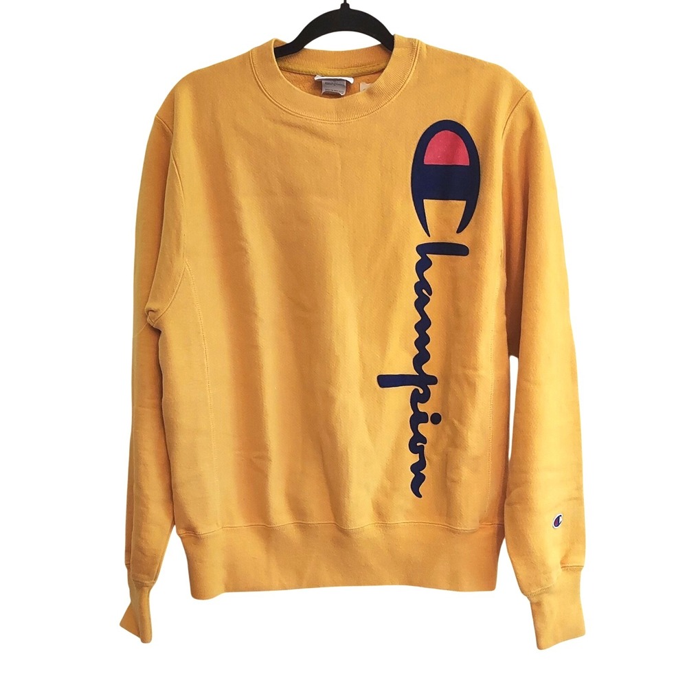 Champion Vintage Reverse Weave Crewneck Sweatshirt Gold Yellow Logo Size S